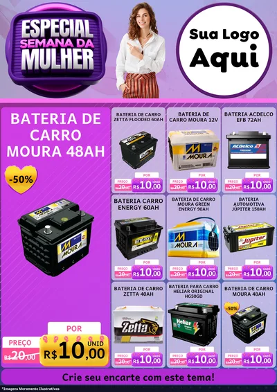 Modelo de Encarte para Encarte A4 Vertical com o tema Especial Semana da Mulher para Baterias Elétricas