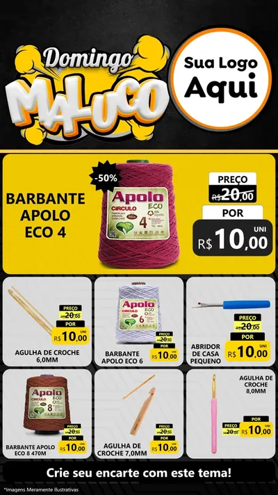Modelo de Rede Social para Stories com o tema Domingo Maluco para Armarinho e Aviamentos