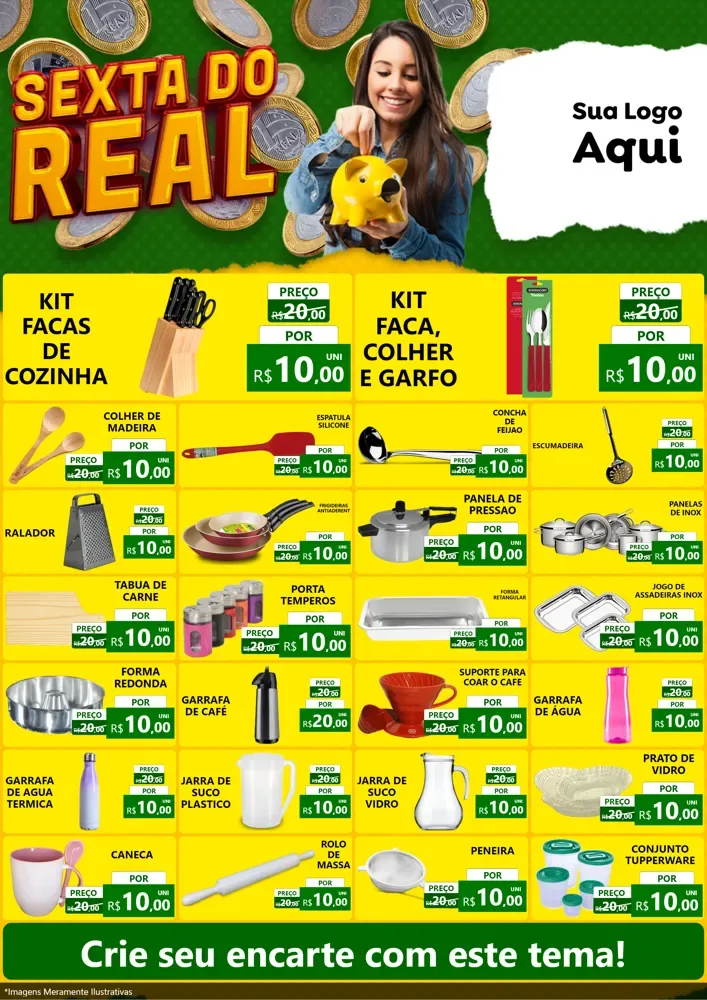 Modelo de Encarte para Encarte A4 Vertical com o tema Sexta do Real para Utilidades Domésticas
