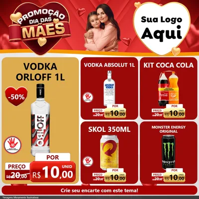 Modelo de Rede Social para Feed Facebook com o tema Promoção Dia das Mães para Distribuidora de bebidas