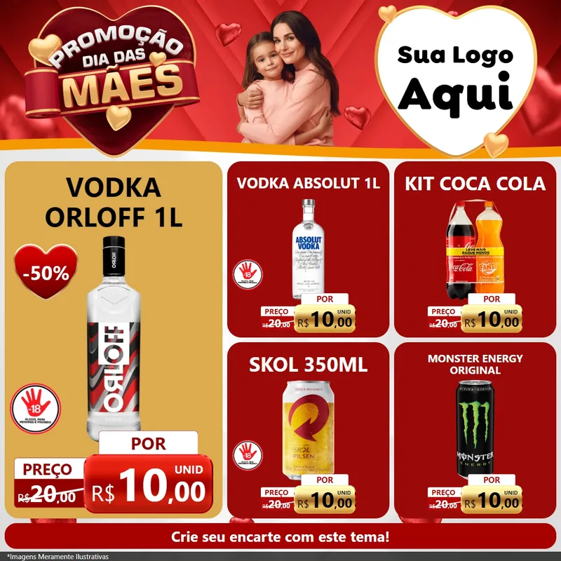 Modelo de Rede Social para Feed Facebook com o tema Promoção Dia das Mães para Distribuidora de bebidas