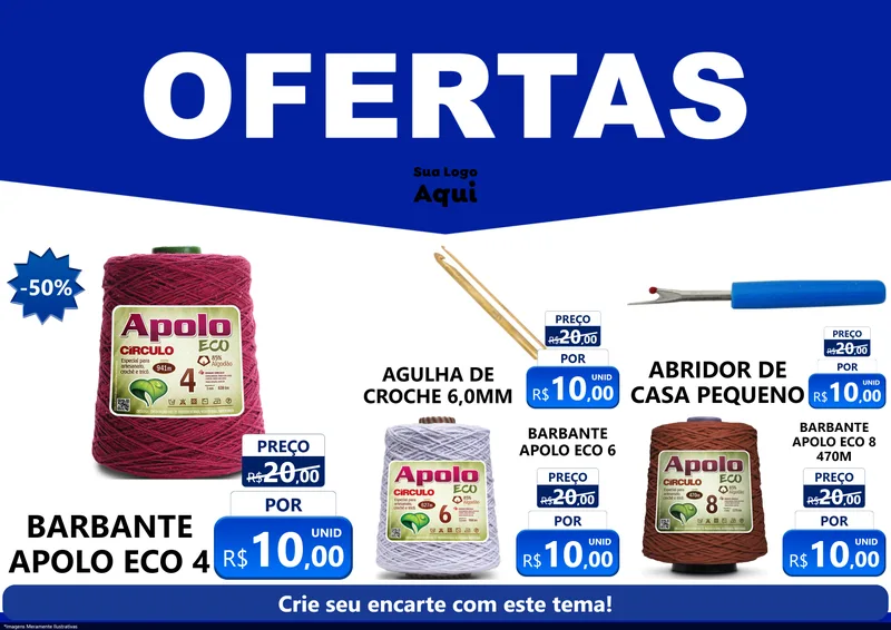 Modelo de Encarte para Encarte A4 Horizontal com o tema Ofertas Azul Cartaz para Armarinho e Aviamentos