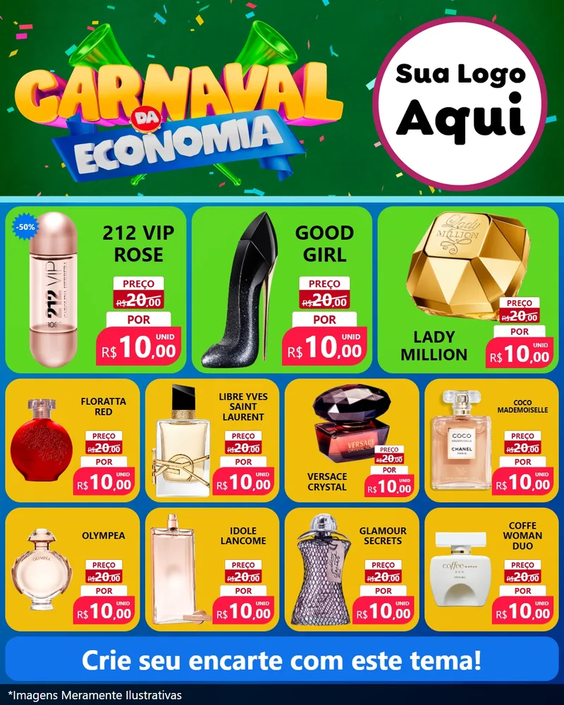 Modelo de Rede Social para Feed Instagram com o tema Carnaval da Economia para Perfumes
