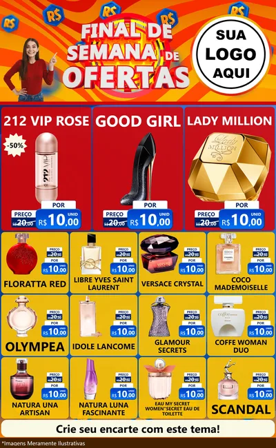 Modelo de Encarte para Encarte Grande com o tema Final de Semana de Ofertas para Perfumes