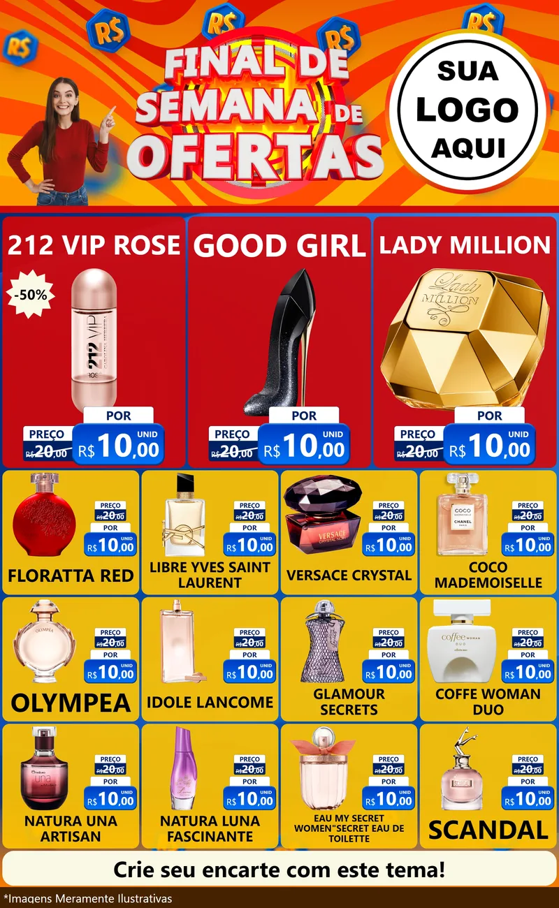 Modelo de Encarte para Encarte Grande com o tema Final de Semana de Ofertas para Perfumes
