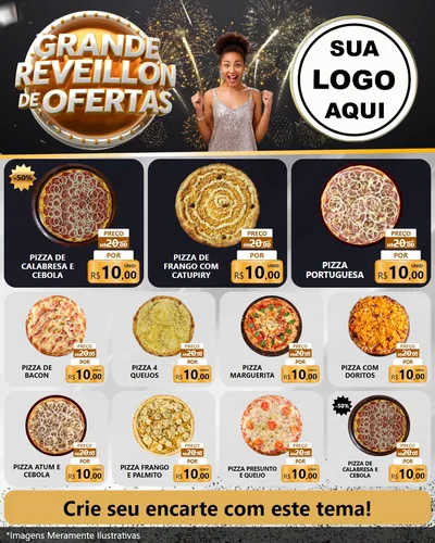 Modelo de Rede Social para Feed Instagram com o tema Grande Réveillon de Ofertas para Pizzaria
