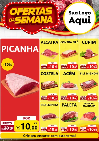 Modelo de Encarte para Encarte A4 Vertical com o tema Ofertas da Semana para Açougue