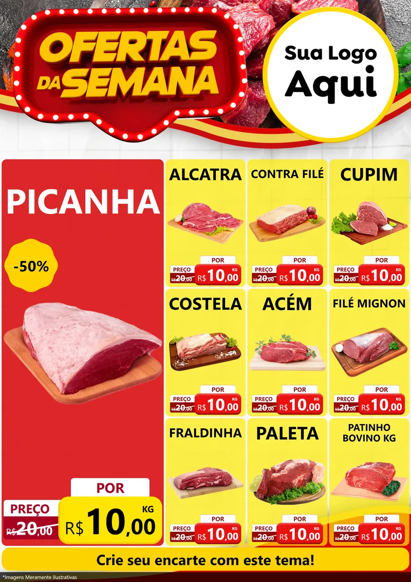 Modelo de Encarte para Encarte A4 Vertical com o tema Ofertas da Semana para Açougue