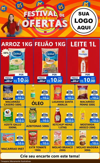 Modelo de Encarte para Encarte Grande com o tema Festival de Ofertas para Supermercado