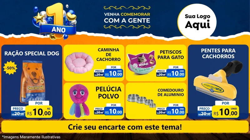 Modelo de TV para TV Horizontal com o tema Um Ano de Aniversário para Pet Shop
