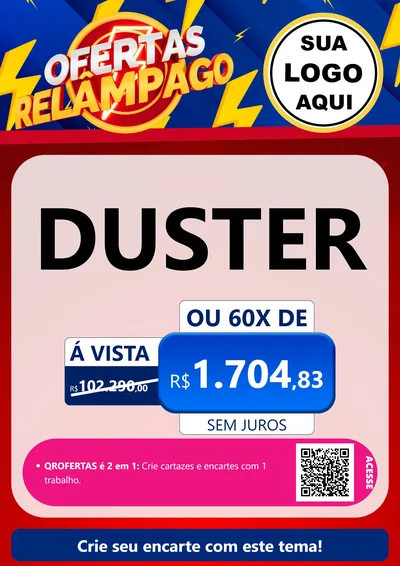 Modelo de Cartaz para Cartaz A4 Vertical com o tema Ofertas Relâmpago para Concessionaria de Carros