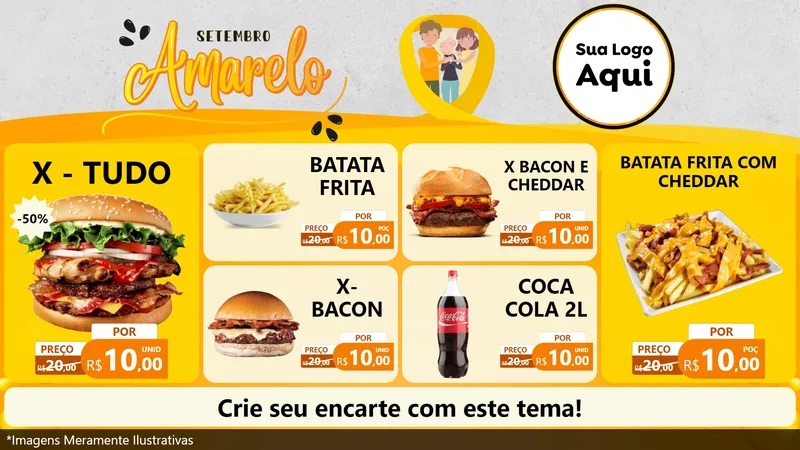 Modelo de TV para TV Horizontal com o tema Setembro Amarelo para Hamburgueria