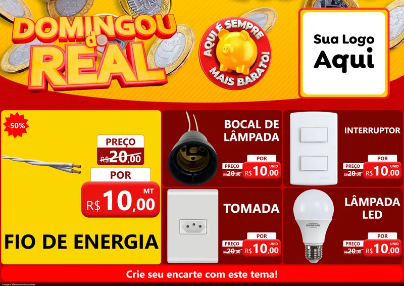 Modelo de Encarte para Encarte A4 Horizontal com o tema Domingou do Real para Materiais Elétricos