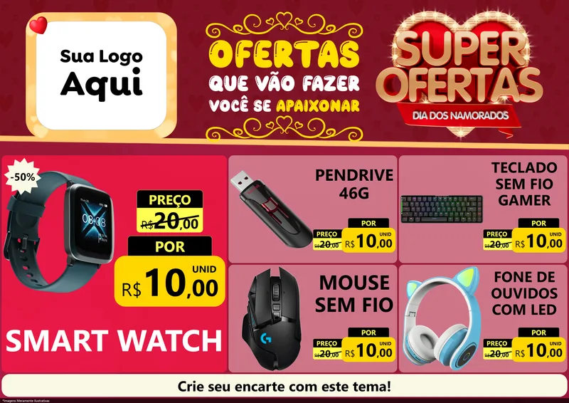 Modelo de Encarte para Encarte A4 Horizontal com o tema Dia dos Namorados para Informática