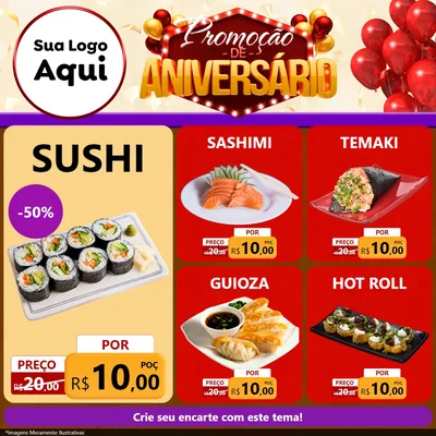 Modelo de Rede Social para Feed Facebook com o tema Promoção de Aniversário para Comida japonesa