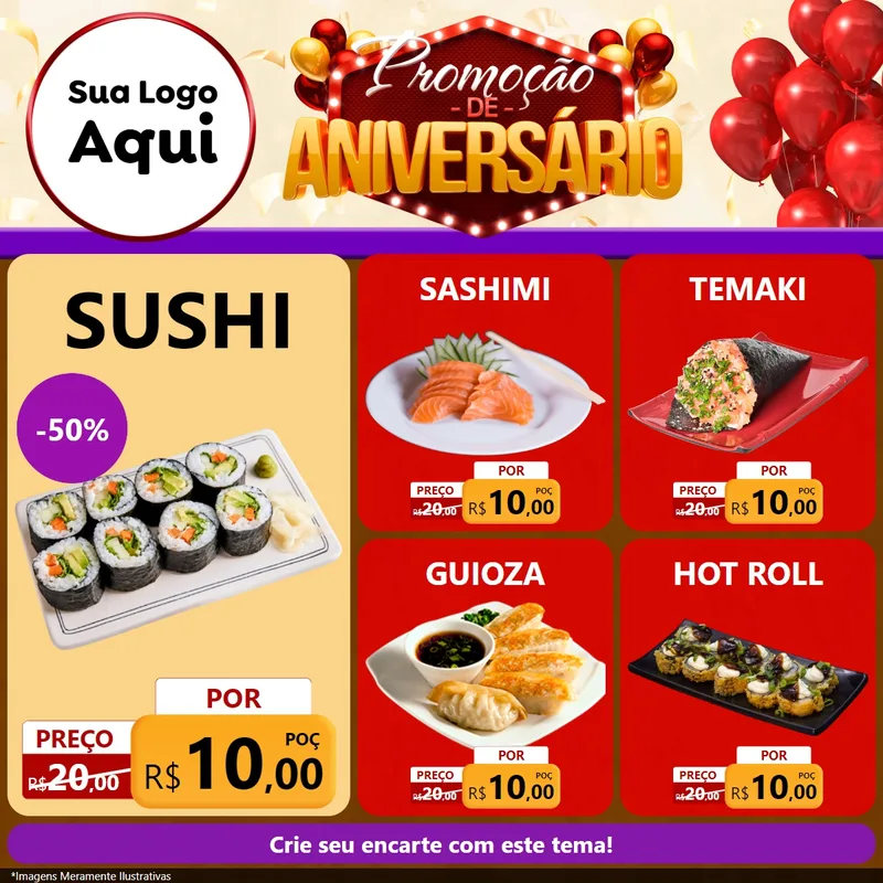 Modelo de Rede Social para Feed Facebook com o tema Promoção de Aniversário para Comida japonesa