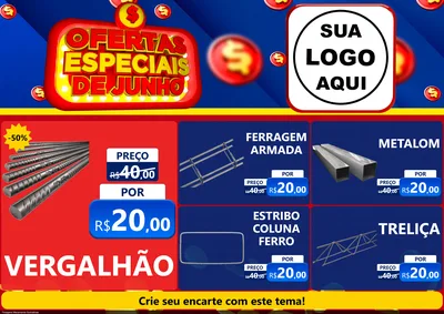 Modelo de Encarte para Encarte A4 Horizontal com o tema Ofertas Especiais de Junho para Ferragens