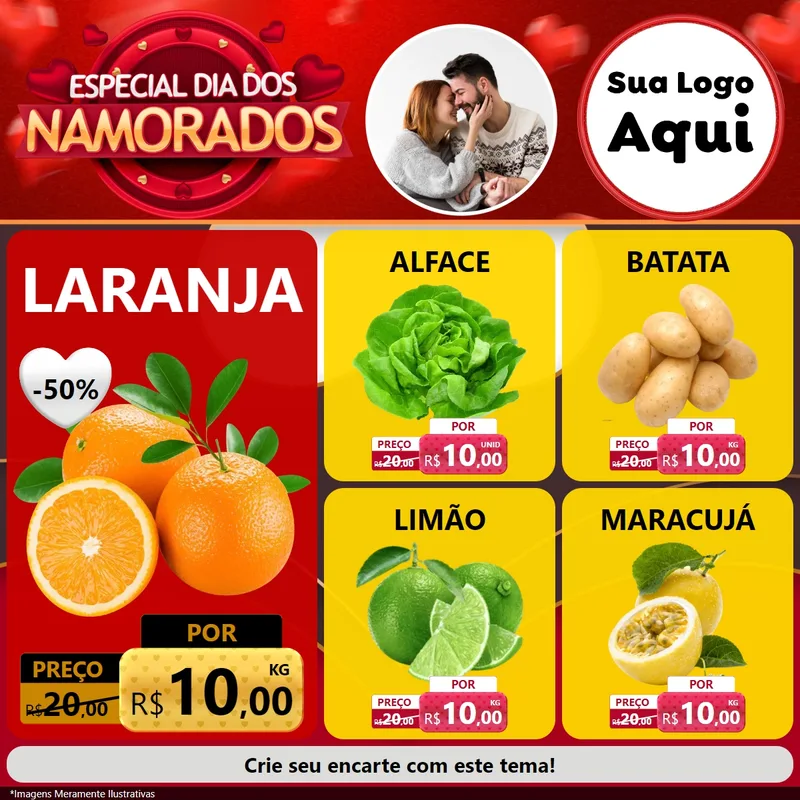 Modelo de Rede Social para Feed Facebook com o tema Especial Dia Dos Namorados para Hortifrúti