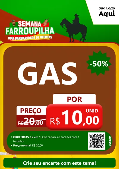 Modelo de Cartaz para Cartaz A4 Vertical com o tema Semana Farroupilha - Uma Barbaridade de Ofertas para Água e gás
