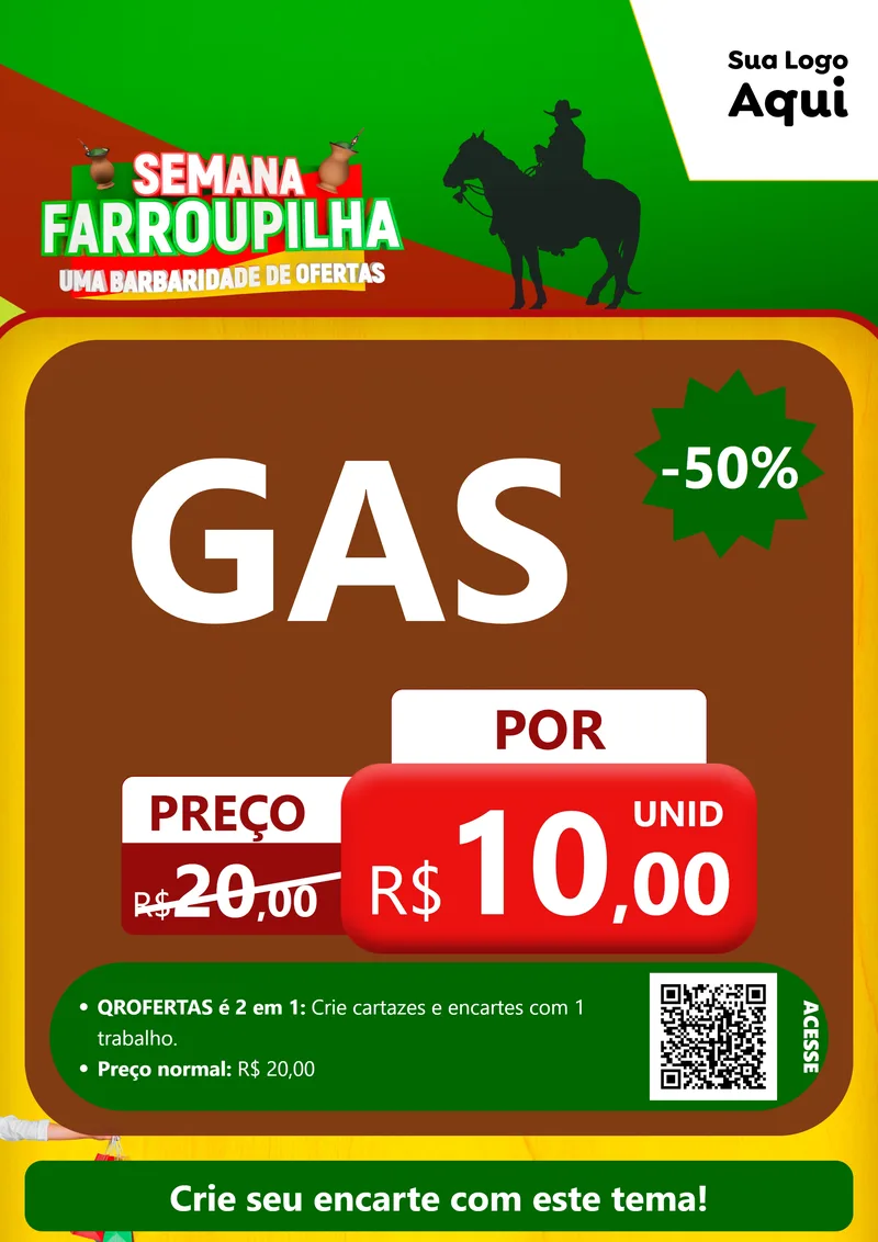 Modelo de Cartaz para Cartaz A4 Vertical com o tema Semana Farroupilha - Uma Barbaridade de Ofertas para Água e gás