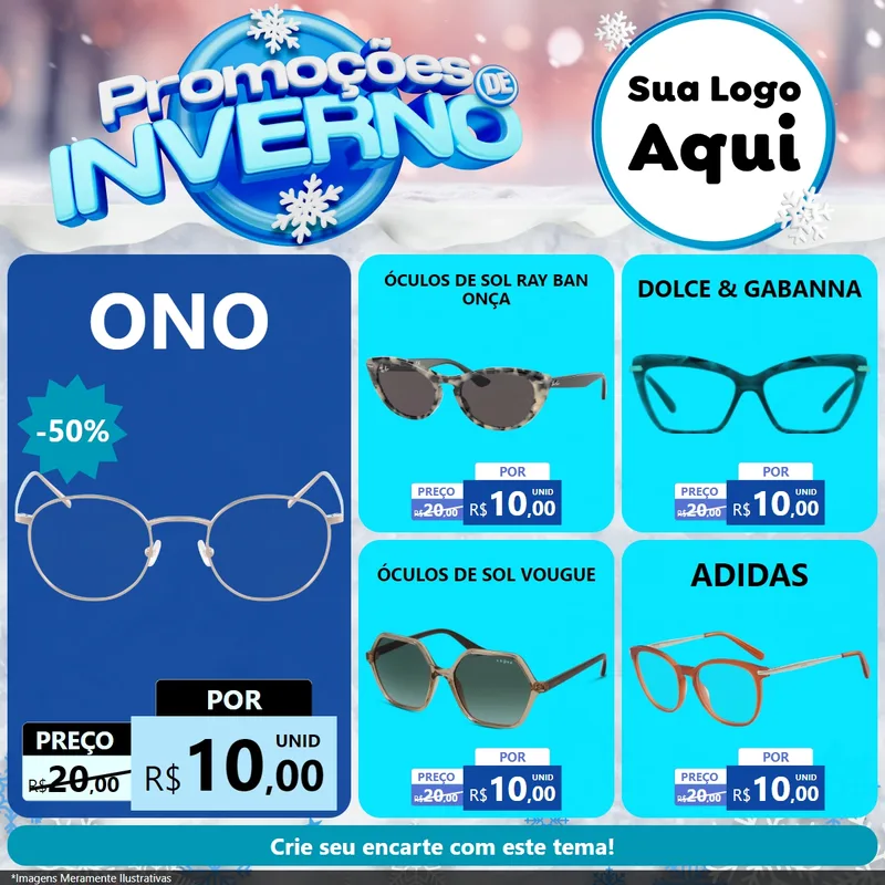 Modelo de Rede Social para Feed Facebook com o tema Promoções de Inverno para Óticas