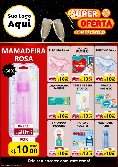 Modelo de Encarte para Encarte A4 Vertical com o tema Super Oferta Fim de Ano para Bebês