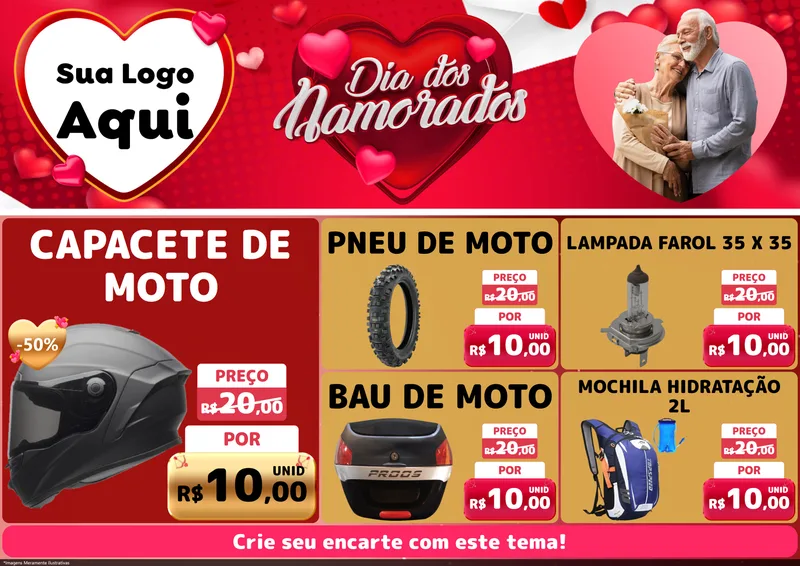 Modelo de Encarte para Encarte A4 Horizontal com o tema Dia Dos Namorados para Moto peças