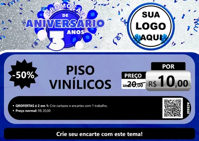 Modelo de Cartaz para Cartaz A4 Horizontal com o tema Promoção de Aniversário - 3 Anos para Material para Construção