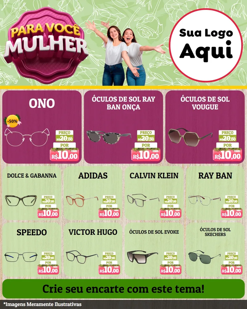 Modelo de Rede Social para Feed Instagram com o tema Para Você Mulher para Óticas