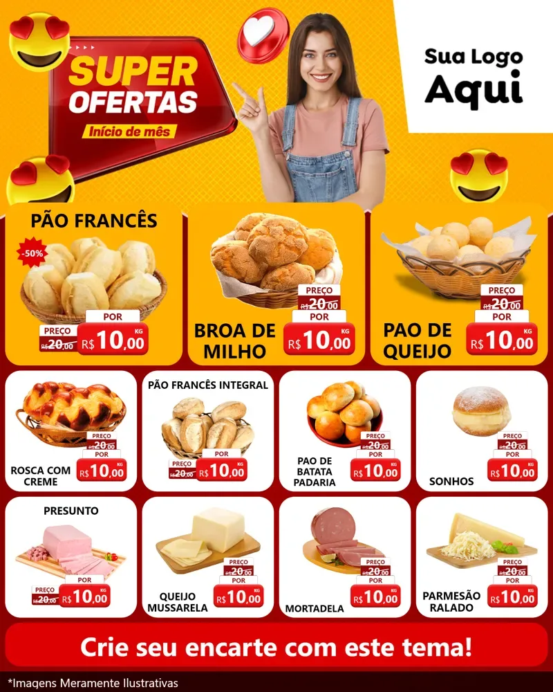 Modelo de Rede Social para Feed Instagram com o tema Super Ofertas Inicio De mês para Padaria