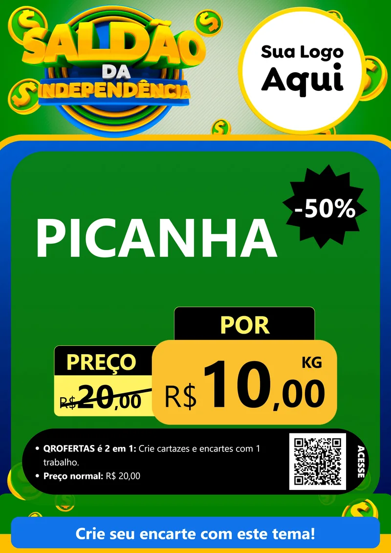 Modelo de Cartaz para Cartaz A4 Vertical com o tema Saldão da Indepêndencia para Açougue