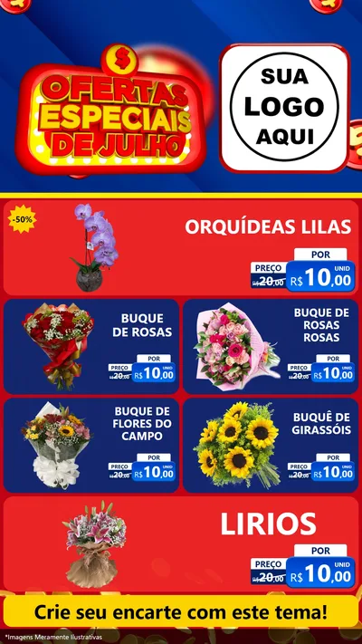Modelo de TV para TV Vertical com o tema Ofertas Especiais de Julho para Floricultura e jardim