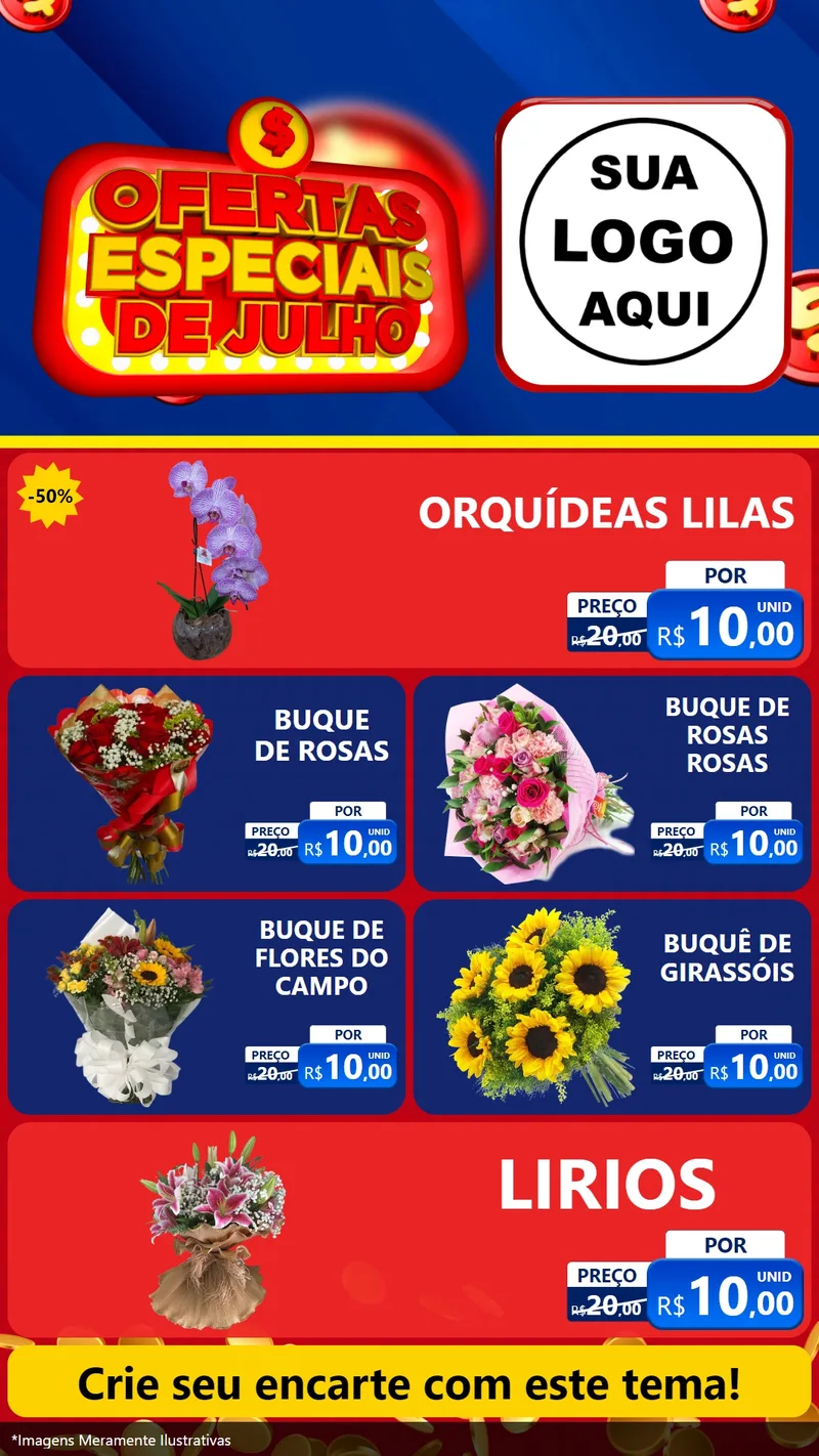 Modelo de TV para TV Vertical com o tema Ofertas Especiais de Julho para Floricultura e jardim