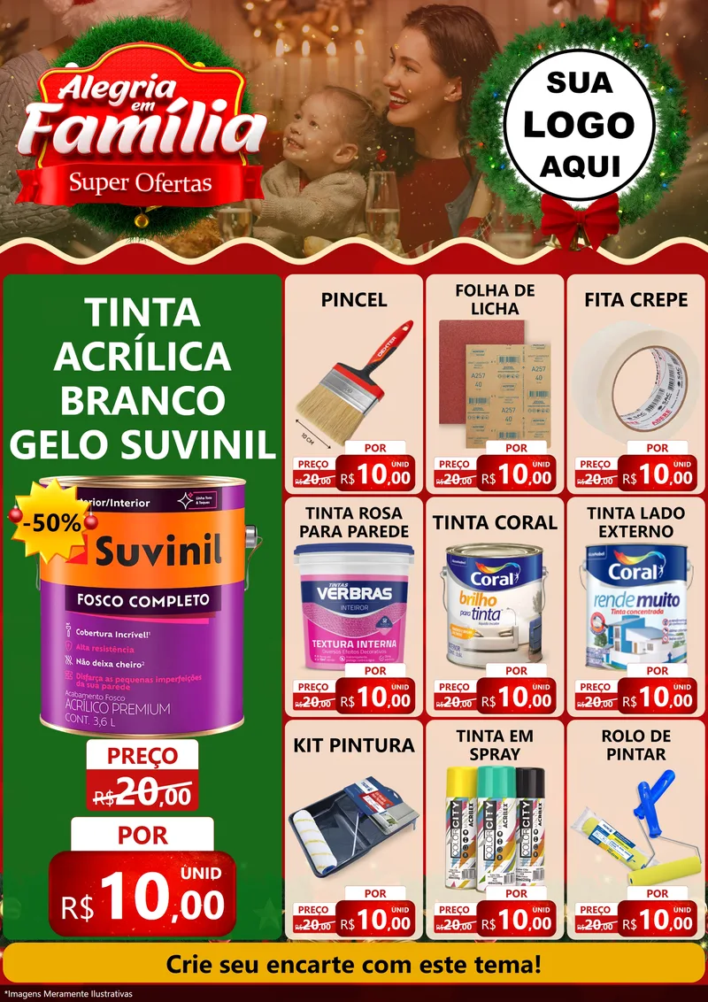 Modelo de Encarte para Encarte A4 Vertical com o tema Alegria Em Família - Super Ofertas para Tintas e Ferramentas