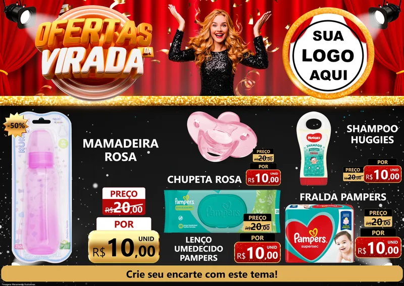 Modelo de Encarte para Encarte A4 Horizontal com o tema Ofertas da Virada para Bebês