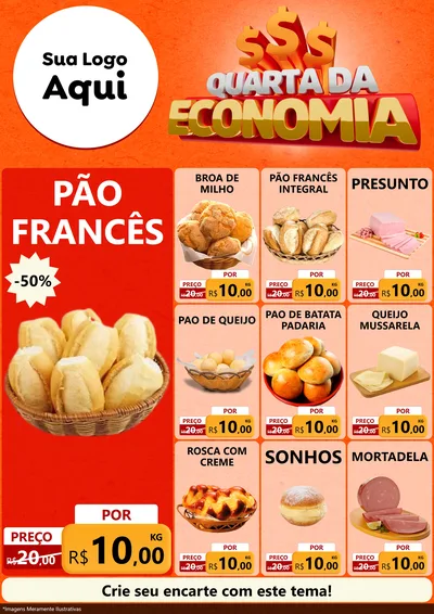 Modelo de Encarte para Encarte A4 Vertical com o tema Quarta da Economia para Padaria