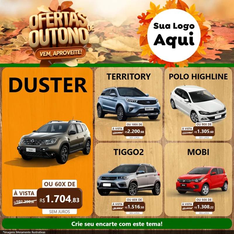 Modelo de Rede Social para Feed Facebook com o tema Ofertas de Outono - Vem, Aproveite! para Concessionaria de Carros