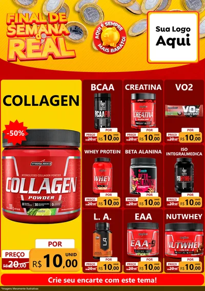 Modelo de Encarte para Encarte A4 Vertical com o tema Final de Semana do Real para Suplementos alimentares