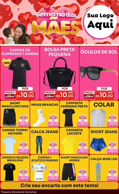 Modelo de Encarte para Encarte Grande com o tema Semana Das Mães para Roupas e acessórios