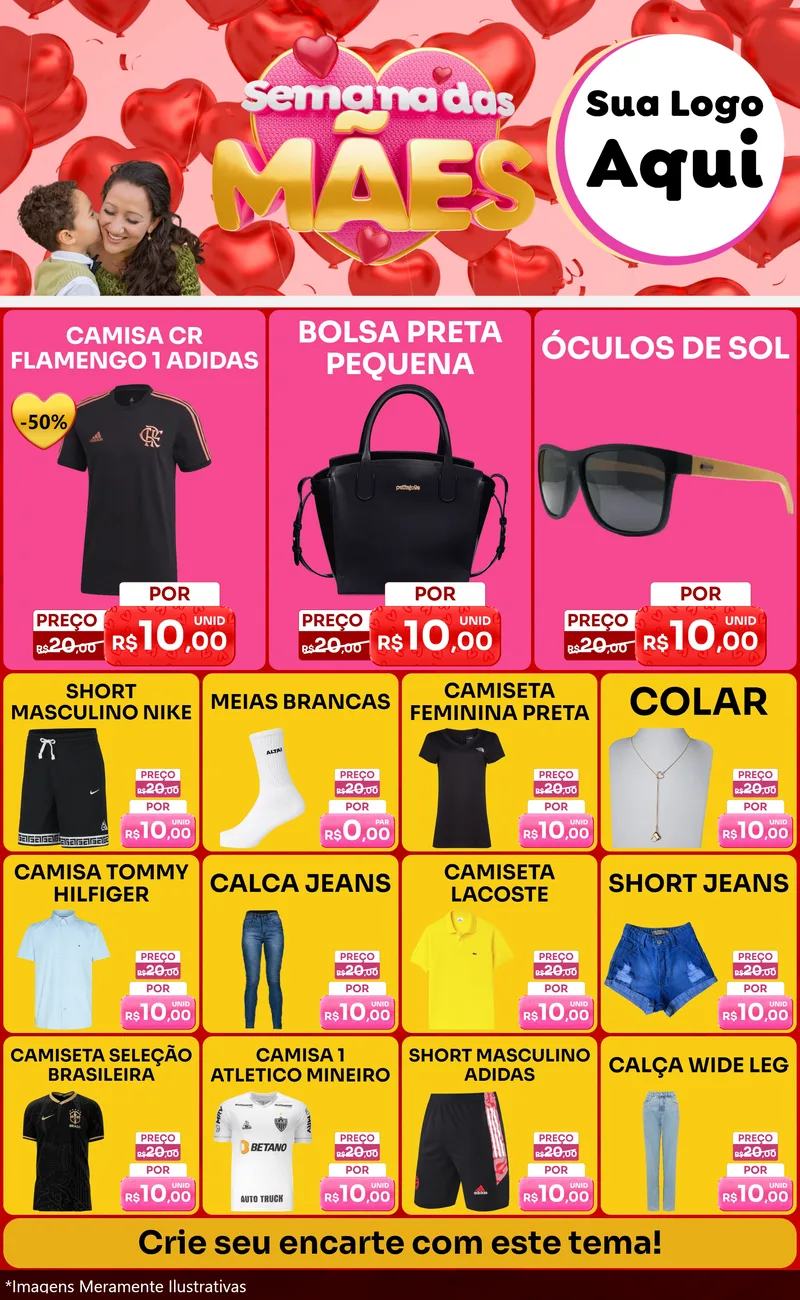 Modelo de Encarte para Encarte Grande com o tema Semana Das Mães para Roupas e acessórios