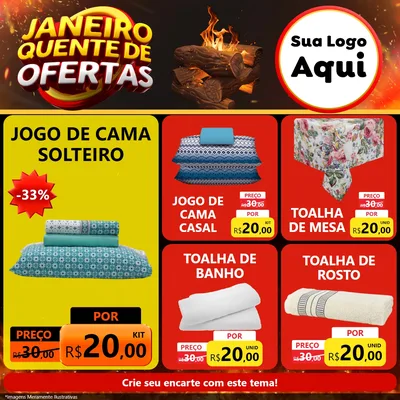Modelo de Rede Social para Feed Facebook com o tema Janeiro Quente de Ofertas para Cama, Mesa e Banho