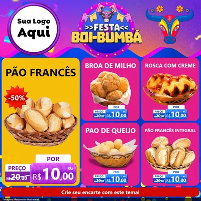 Modelo de Rede Social para Feed Facebook com o tema Festa Boi-Bumbá para Padaria