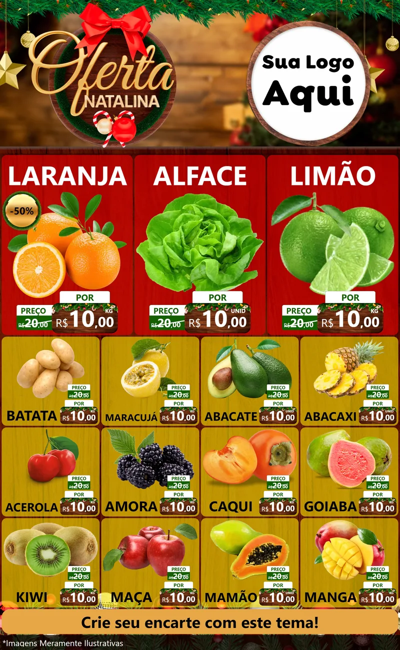 Modelo de Encarte para Encarte Grande com o tema Ofertas Natalina para Hortifrúti