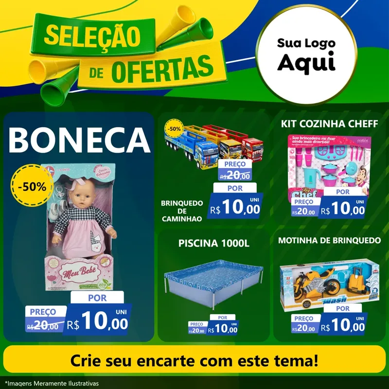 Modelo de Rede Social para Feed Facebook com o tema Seleção de Ofertas - Copa para Brinquedos