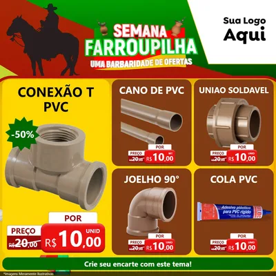 Modelo de Rede Social para Feed Facebook com o tema Semana Farroupilha - Uma Barbaridade de Ofertas para Tubos e conexões