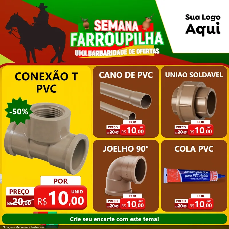Modelo de Rede Social para Feed Facebook com o tema Semana Farroupilha - Uma Barbaridade de Ofertas para Tubos e conexões