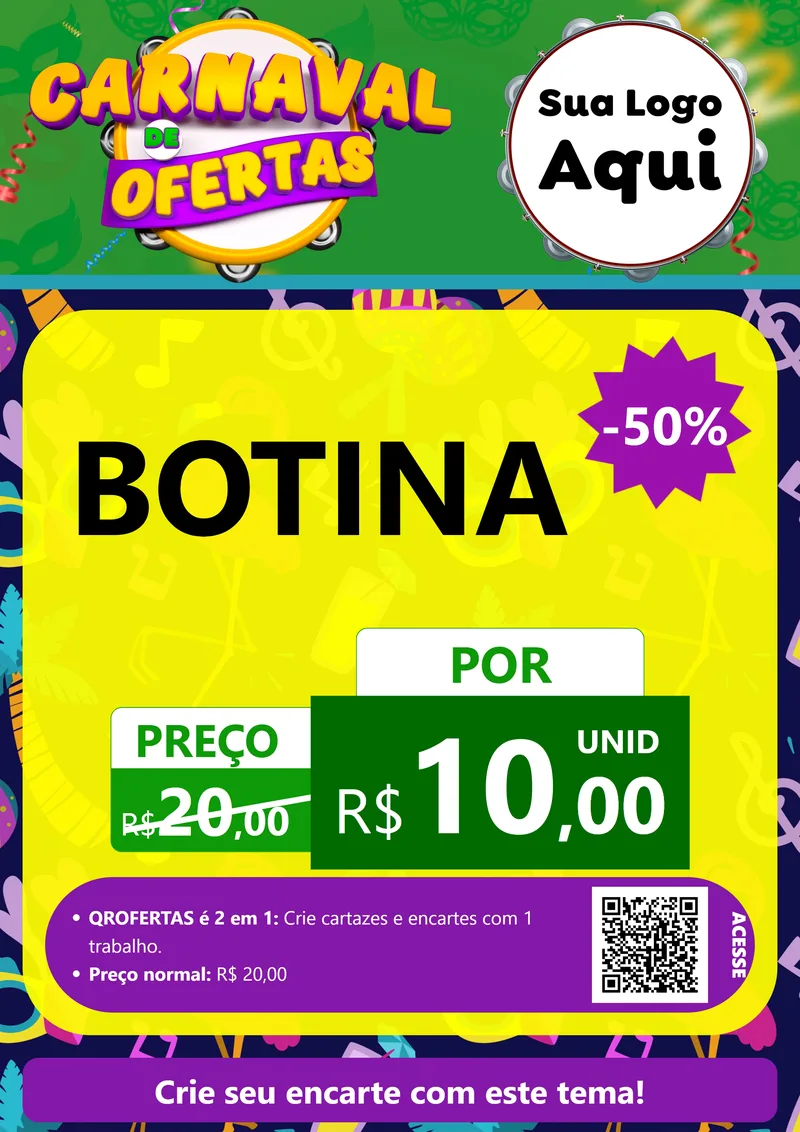 Modelo de Cartaz para Cartaz A4 Vertical com o tema Carnaval de Ofertas para Agropecuária