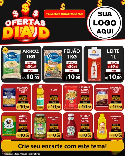 Modelo de Rede Social para Feed Instagram com o tema Ofertas Dia D para Supermercado