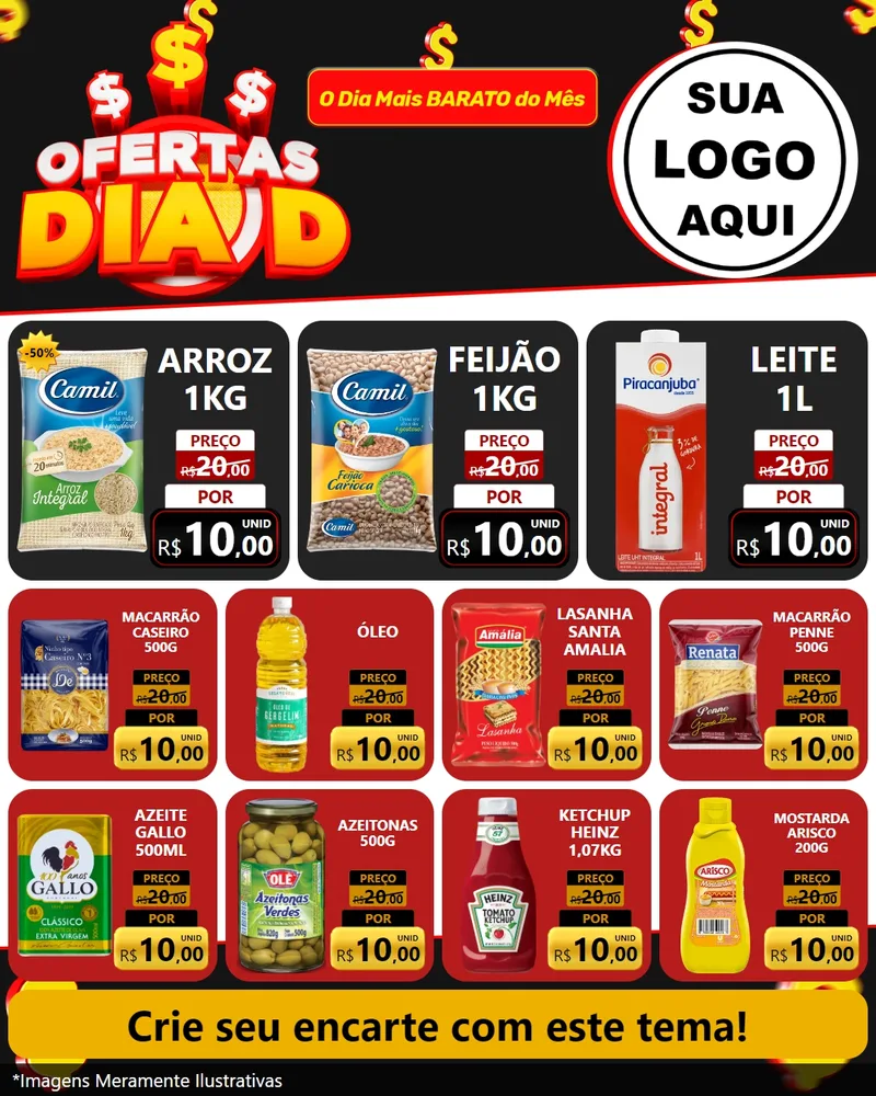 Modelo de Rede Social para Feed Instagram com o tema Ofertas Dia D para Supermercado