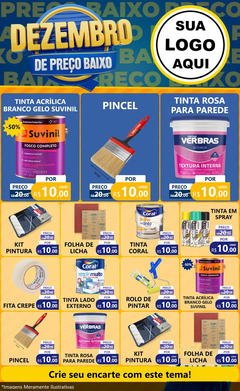 Modelo de Encarte para Encarte Grande com o tema Dezembro de Preço Baixo para Tintas e Ferramentas